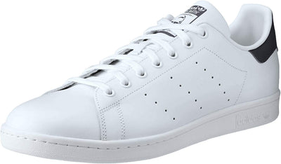 adidas Originals Men's Stan Smith Leather White/Navy Athletic Sneakers, White, Size 8