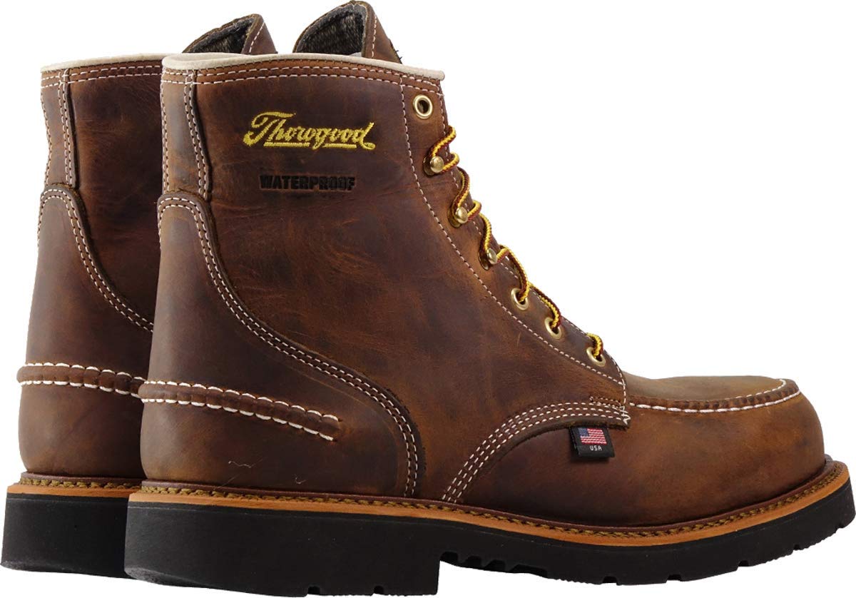 Thorogood 1957 Series 6” Waterproof Steel Toe Work Boots for Men - Full-Grain Leather with Moc Toe, Comfort Insole, and Slip-Resistant Heel Outsole; EH Rated 11 Dark Brown