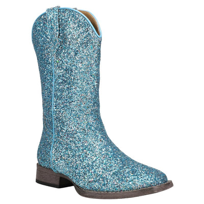 ROPER Toddler Girls Glitter Galore Square Toe Casual Boots Ankle - Blue 4 Big Kid