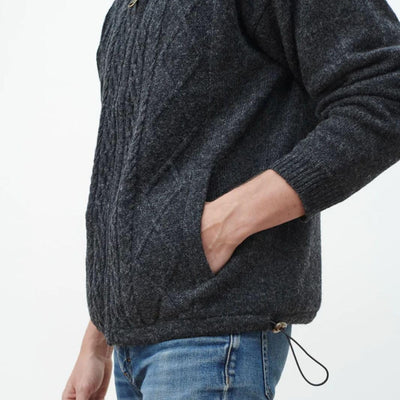 Men's Irish Wool Full Zip Sweater, Aran Stitched, Fully Lined, Front Pockets (US, Alpha, Medium, Regular, Regular, Gray)