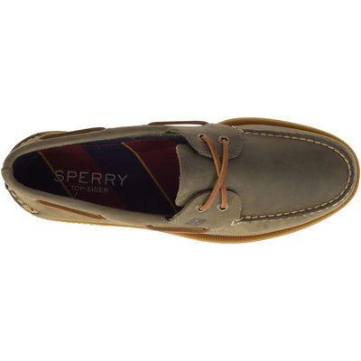 Sperry Men's Authentic Original 2-Eye Boat Shoe, Olive LTHR, 12 M US