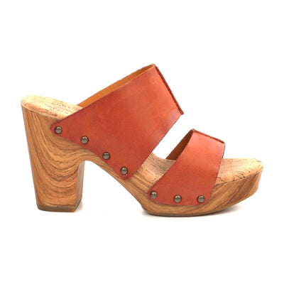 KORK-EASE Darra Women's Platform Sandals - Hand-Finished Leather with Antiqued Studs, Woodgrain Accent 9 Orange