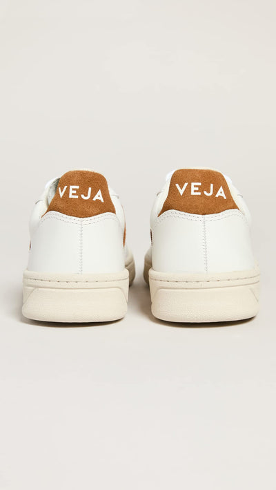 Veja Men's V-10 Leather Sneakers, Extra White/Camel, 7.5-8 Medium US