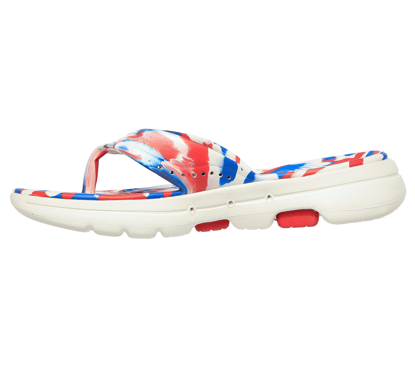 Skechers Women's Foamies GOwalk 5 - Merica Sweets Flip Flop Sandals, White/Blue/Red, 10