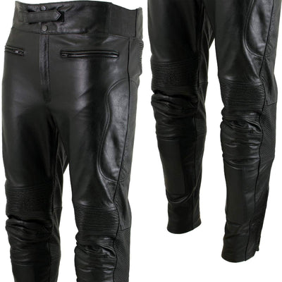 Xelement B7466 Men's 'The Racer' Black Cowhide Leather Racing Pants with X-Armor Protection - 44