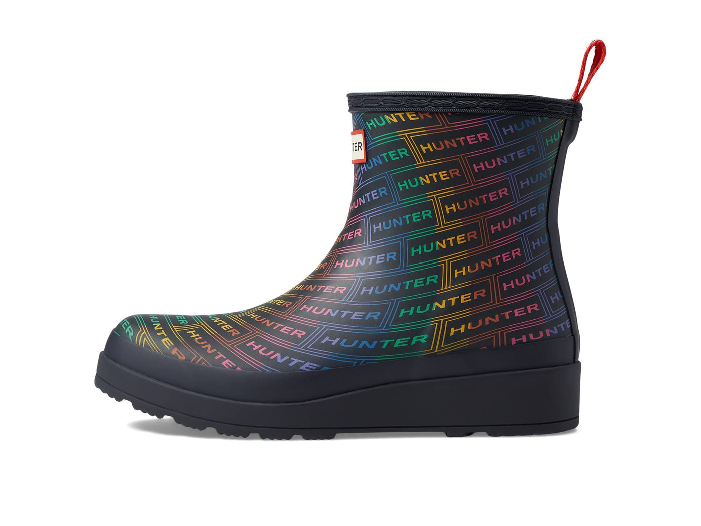 Hunter Play Short Logo Rainbow Print Boots for Women - Waterproof Synthetic Upper, Polyester Lining, and Regular Fit Hunter Logo Rainbow Xray Navy 7 M