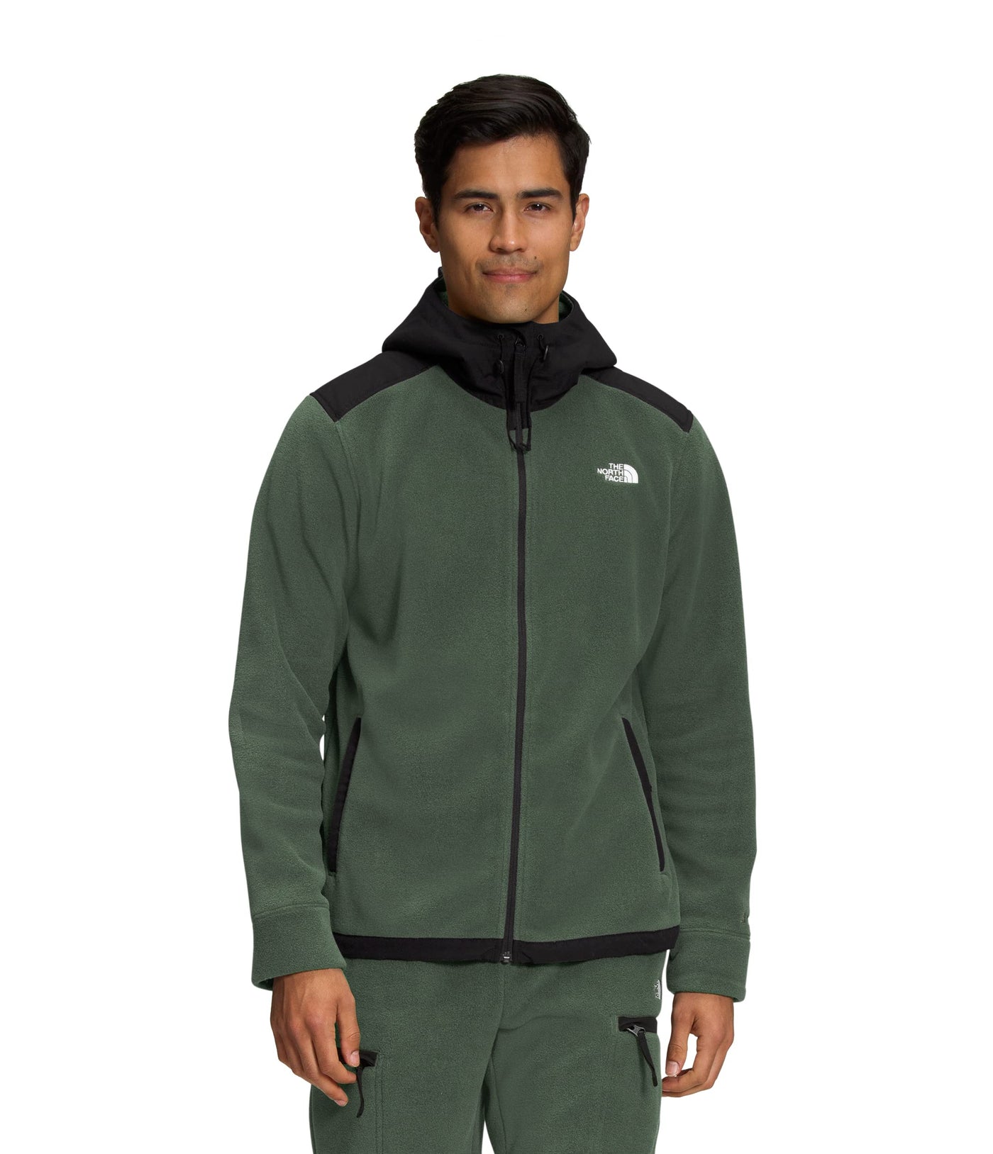 THE NORTH FACE Men's Alpine Polartec 200 Full Zip Hooded Jacket, Thyme/TNF Black, X-Large