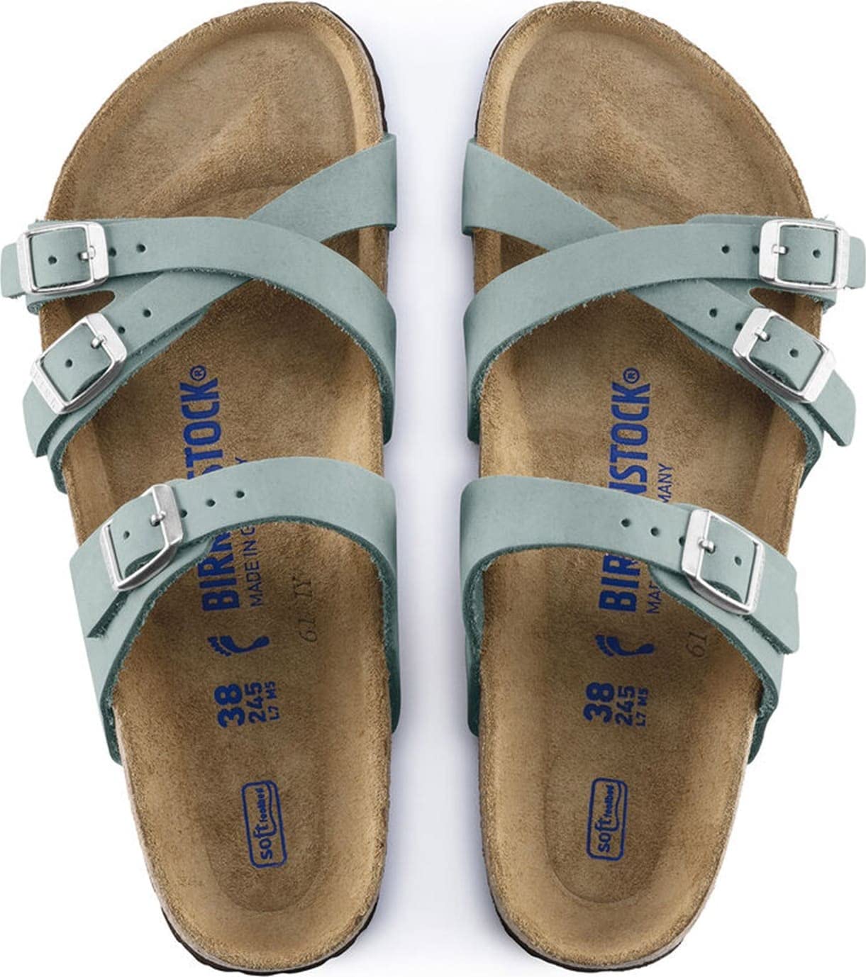 Birkenstock Unisex Franca Soft Footbed Sandal, Faded Aqua Nubuck, Size 39 EU (8-8.5 M US Women)