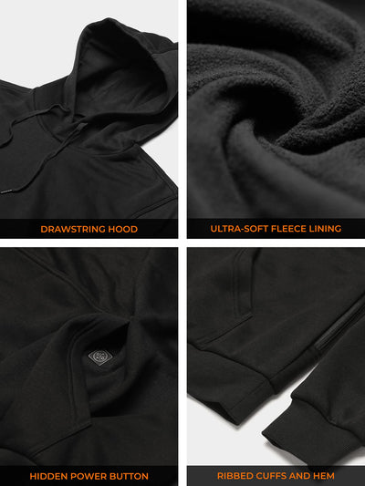 ORORO Heated Pullover Hoodie, Fleece Hooded Sweatshirt with Battery Pack (Unisex) (Black,L)