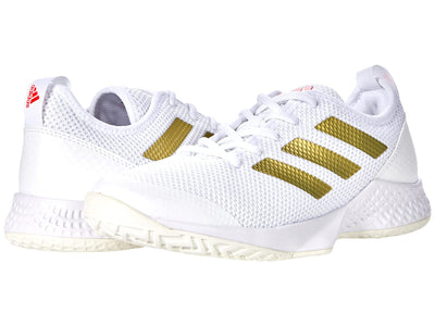 adidas APAC Halo Womens Multi-Court Tennis Shoes Women's 8 White/Gold Metallic/Solar Red