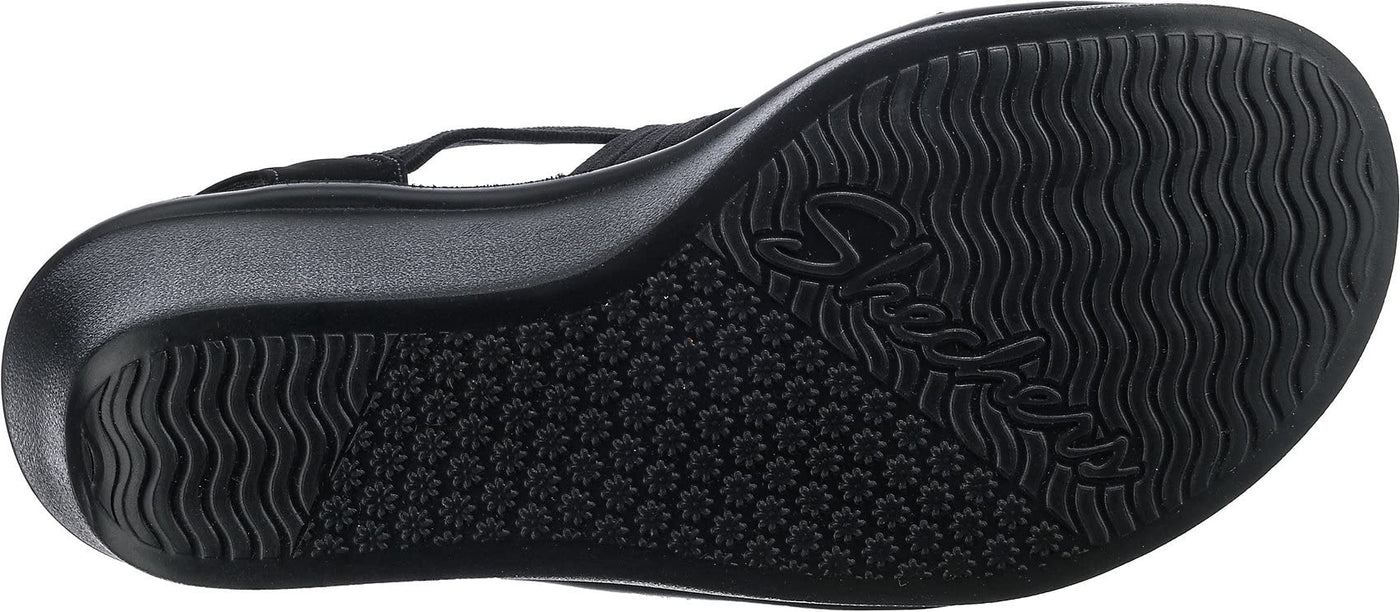 Skechers Women's Wedge Sandal, Black/Black, 9