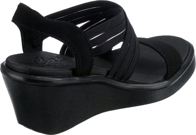 Skechers Women's Wedge Sandal, Black/Black, 9