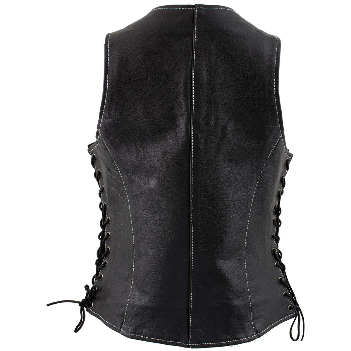 Xelement XS1029 Women's 'Paisley' Black Motorcycle Leather Vest with Side Lace Adjustment - X-Large