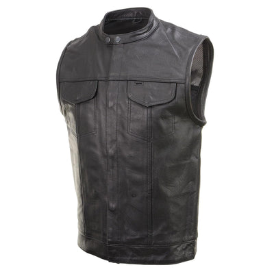 Xelement XS1937 Men's 'Quick Draw' Black Leather Motorcycle Biker Rider Vest - Small