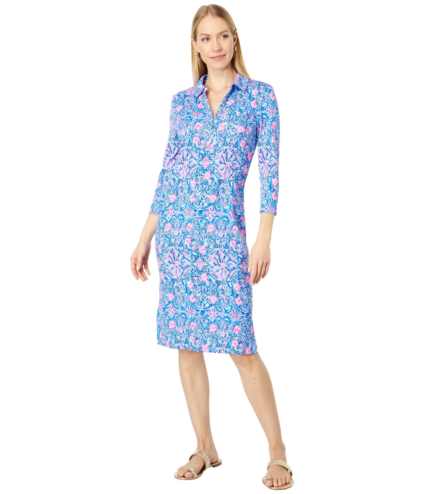 Lilly Pulitzer Reema Knee Length Dress Blue Peri Takin It Easy SM