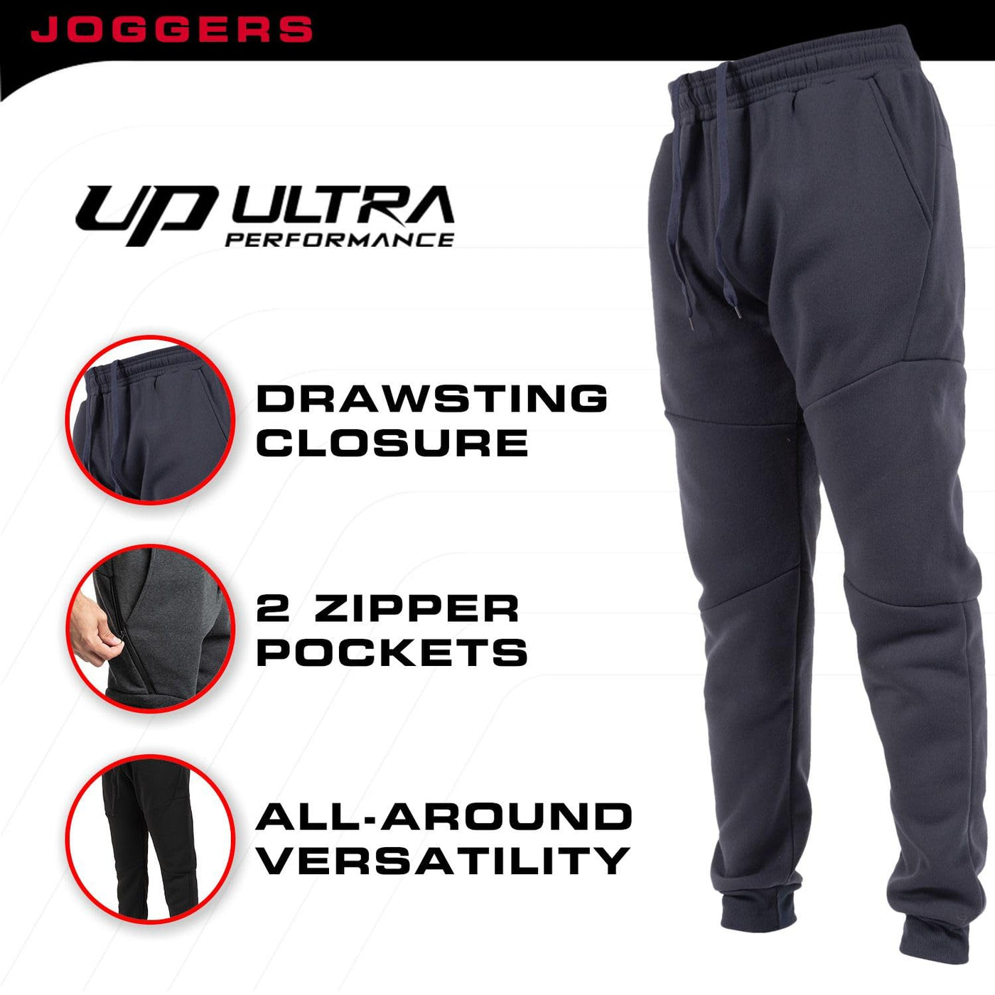 Ultra Performance Athletic Joggers for Men, Workout Sweatpants for Men, 3 Pack