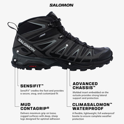 Salomon Men's X Ultra Pioneer Mid Climasalomon Waterproof Hiking Boot 13 Black/Magnet/Monument