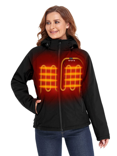 ORORO [Upgraded Battery] Women's Slim Fit Heated Jacket with Battery and Detachable Hood X-Small Neutral Black