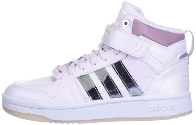 adidas Women's Postmove Mid Basketball Shoe, Almost Pink/Silver Metallic/Magic Mauve, 8