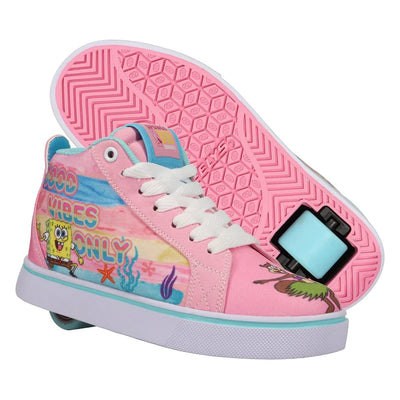 HEELYS Youth Kids Spongebob Racer Mid Top Wheels Skate Sneaker Shoes 13 Little Kid Powder Pink/Aqua