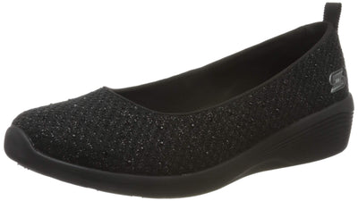 Skechers Women's Arya Sweet Glitz Slip On Trainers, Black Black Metallic Knit Black Gunmetal Trim BBK, 8