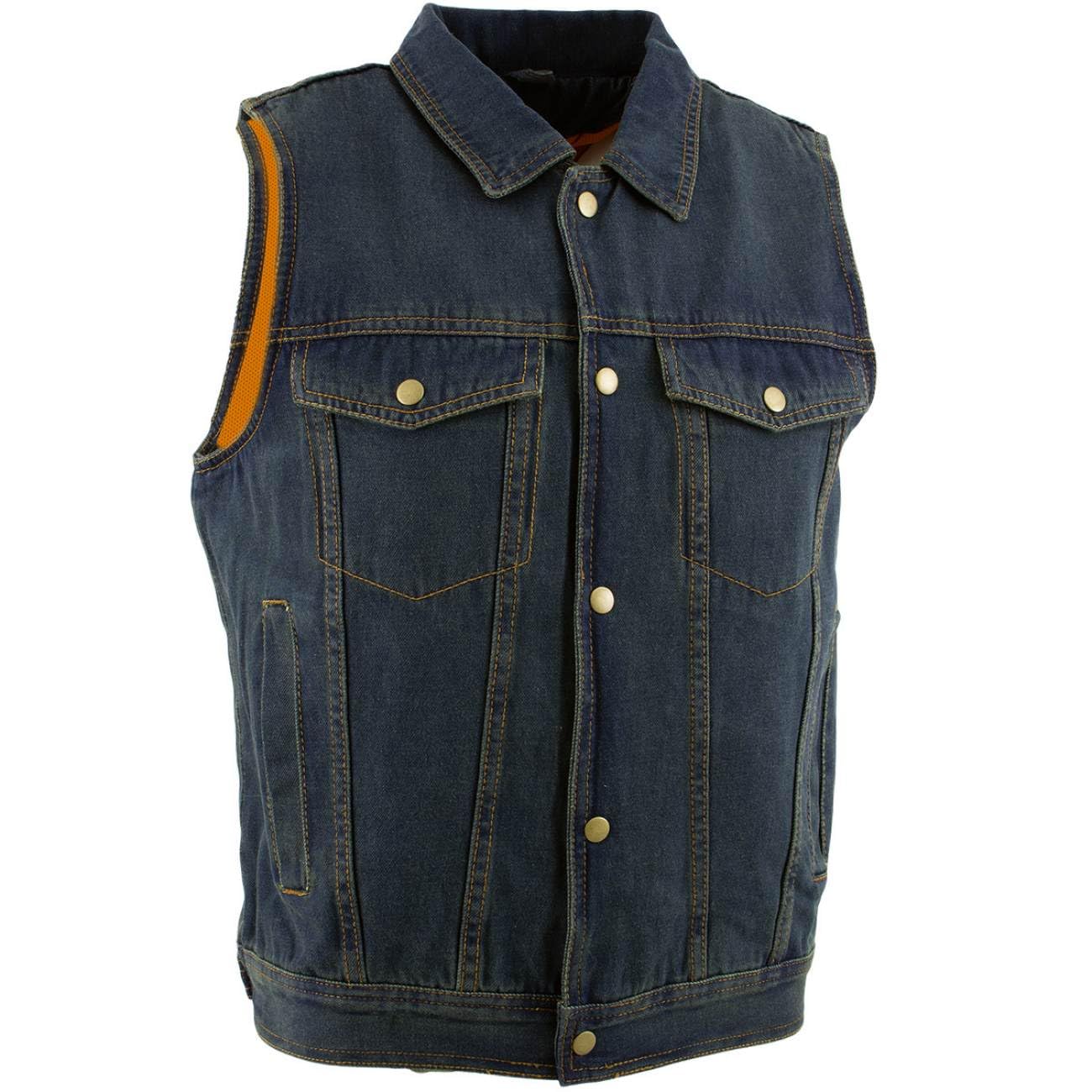 Xelement B284 Men's 'Dirty' Blue Denim Motorcycle Vest - Medium