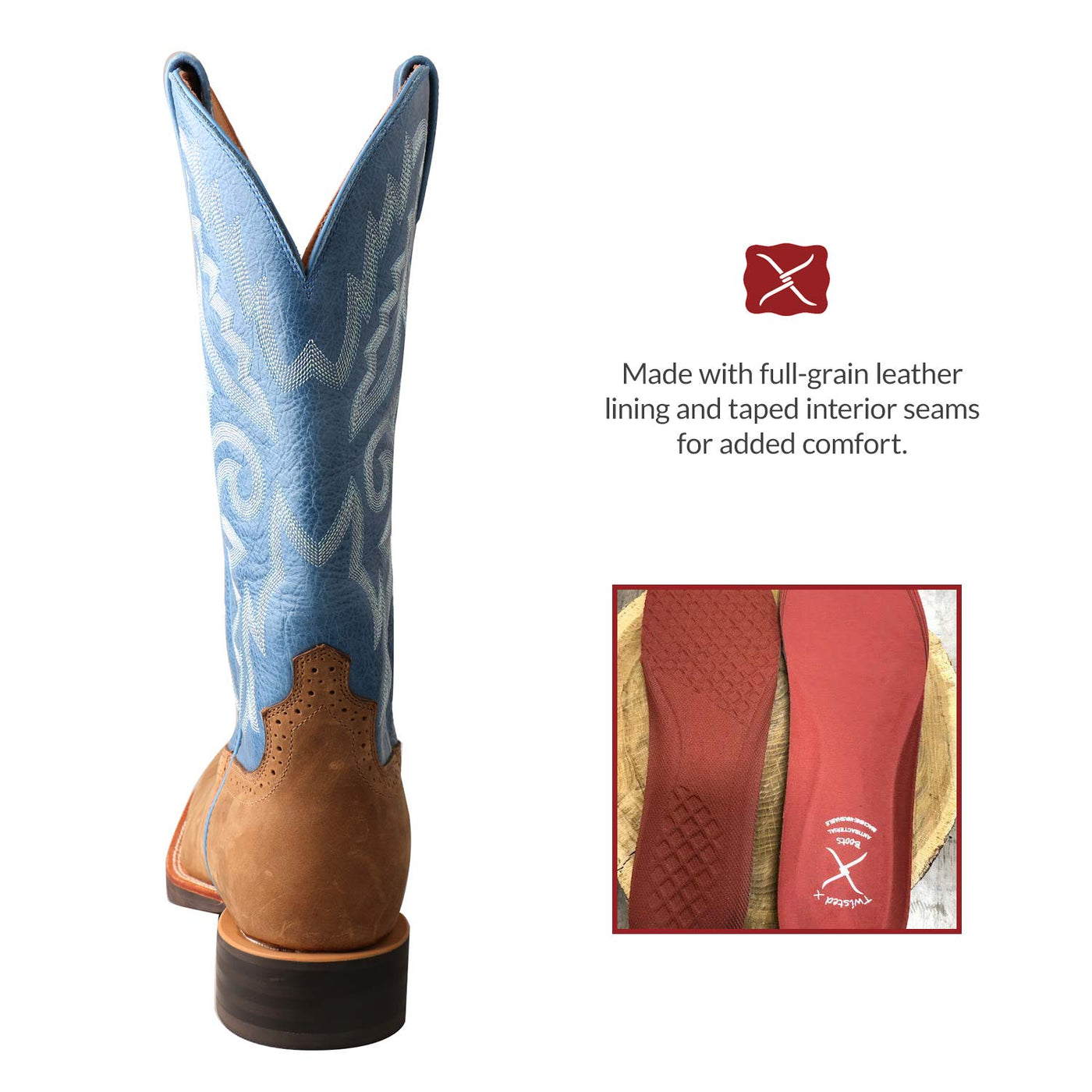 Twisted X Men's Ruff Stock Boot WS Toe 14", Tan/Sky Blue - 9 Wide