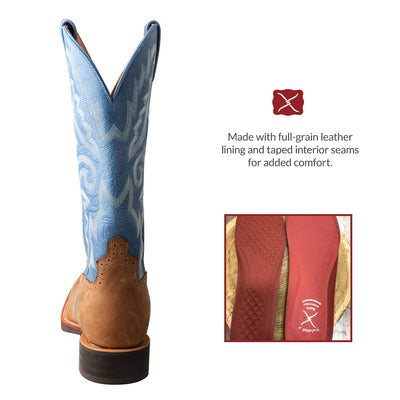 Twisted X Men's Ruff Stock Boot WS Toe 14", Tan/Sky Blue - 9 Wide