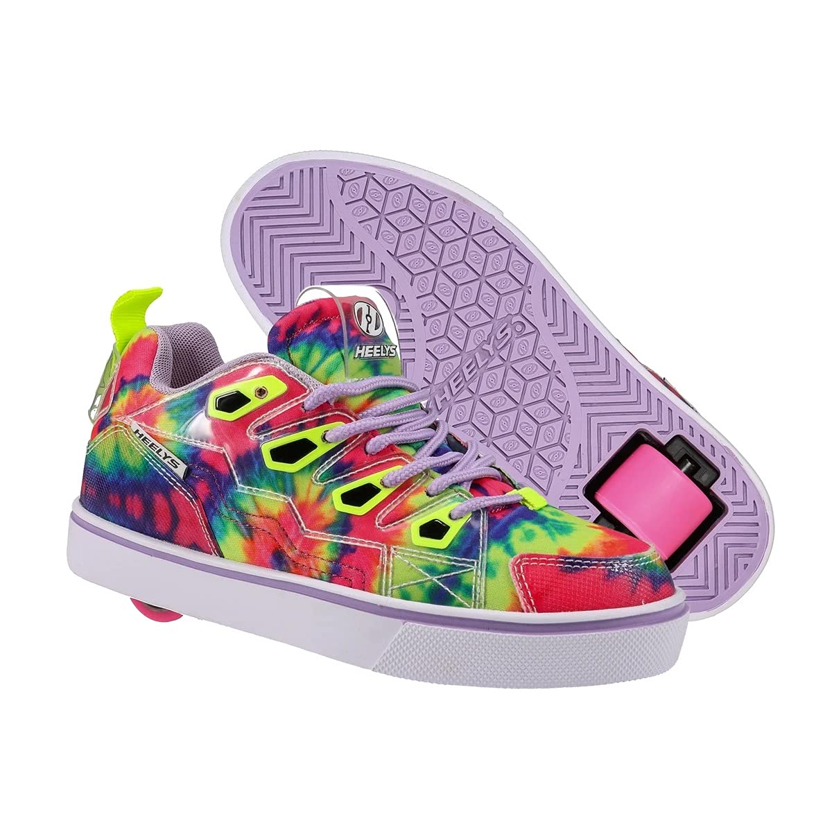 HEELYS Youth Kids Tracer Wheels Skate Sneaker Shoes 13 Little Kid Purple/Neon Yellow/Tie Dye