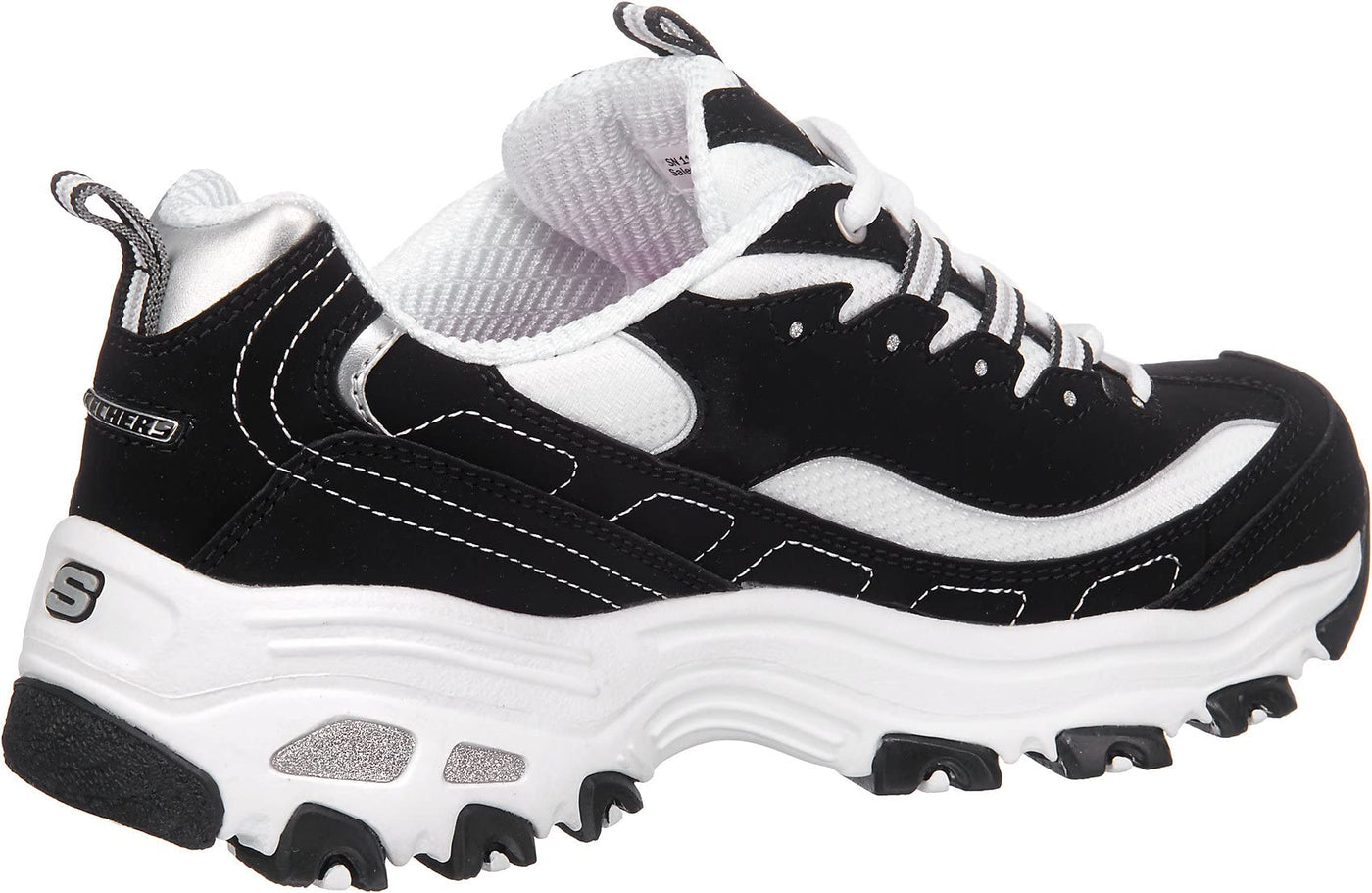 Skechers Sport Women's D'Lites Memory Foam Lace-up Sneaker,Biggest Fan Black/White,8 M US