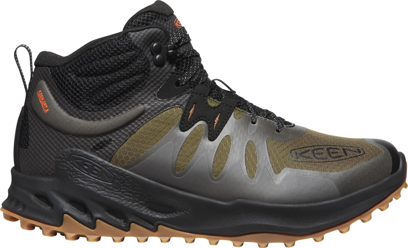 KEEN Men's Zionic Mid Height Waterproof All Terrain Hiking Boots Dark Olive/Scarlet Ibis 8