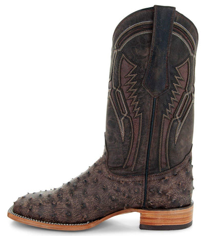 Soto Boots Men's Out of the Wild Ostrich Print Cowboy Boots, Exotic Print Men's Cowboy Boots, Western Boots For Men H50031 8 Brown