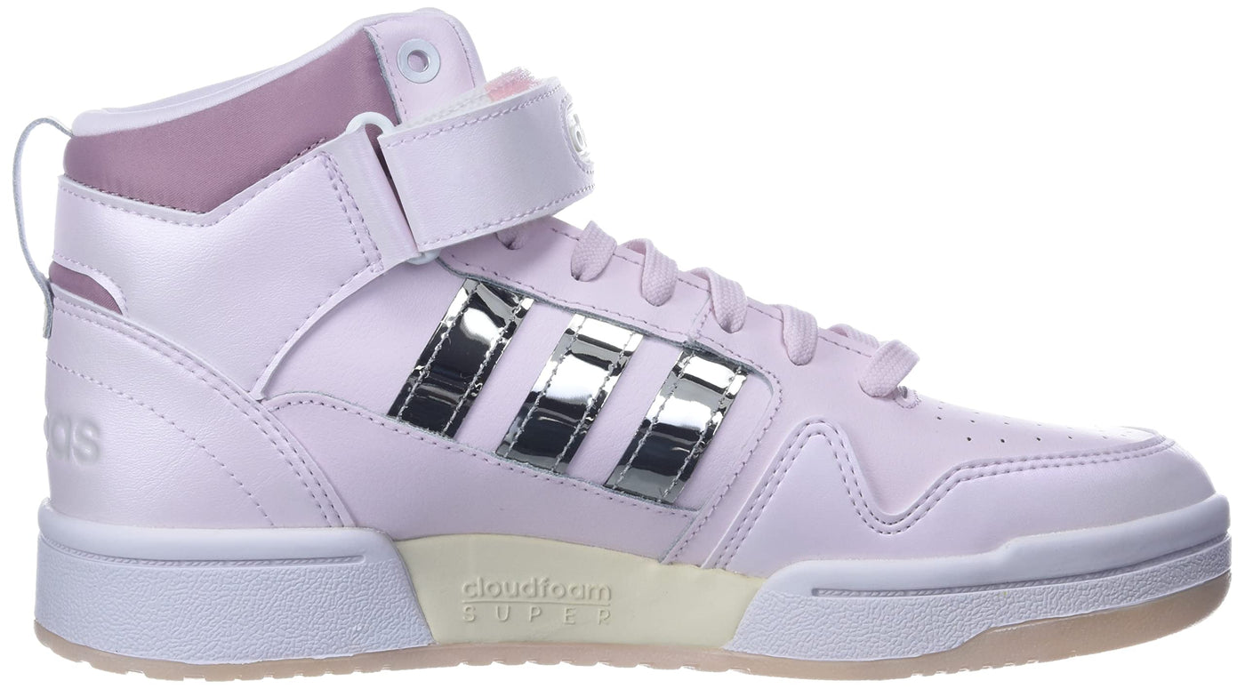 adidas Women's Postmove Mid Basketball Shoe, Almost Pink/Silver Metallic/Magic Mauve, 8