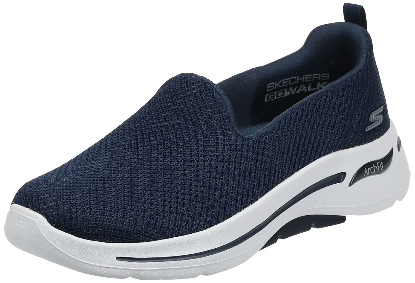 Skechers Women's Go Walk Arch Fit-Grateful Sneakers, Navy/White, 10 Wide