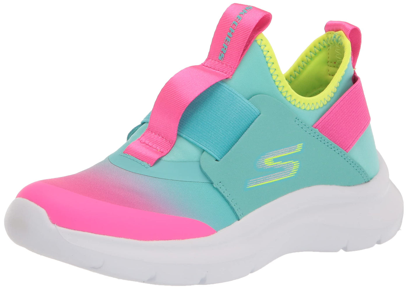 Skechers Kids Girls Skech Fast-Ombre Sunset Sneaker, Aqua/Pink, 2 Little Kid