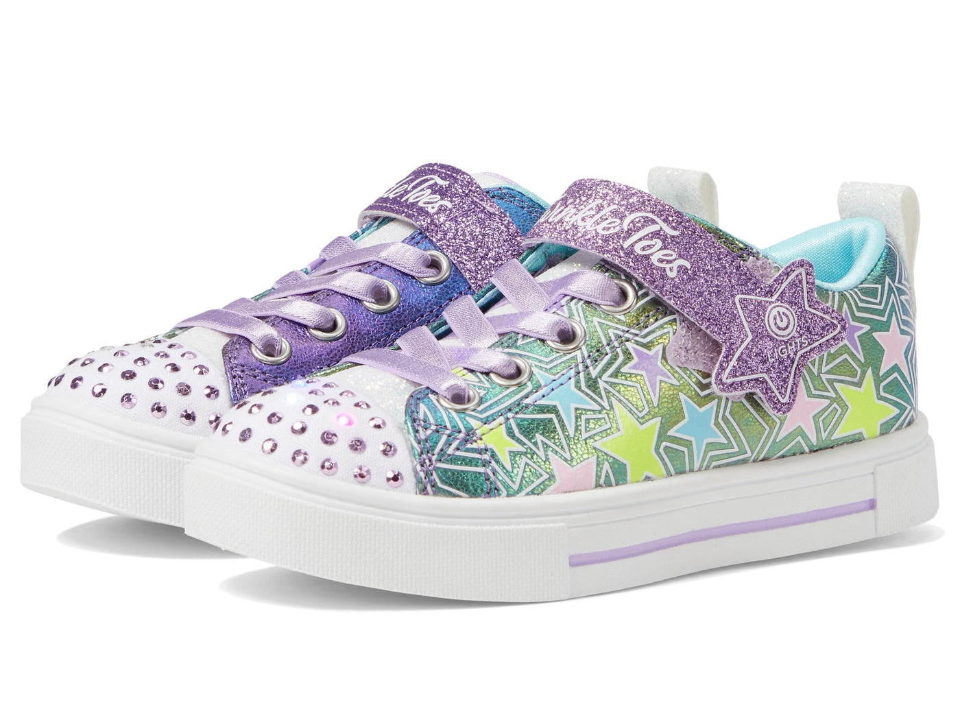 Skechers Kids Girls Twinkle Sparks-Shimmer Star Sneaker, Purple/Multi, 11.5 Little Kid