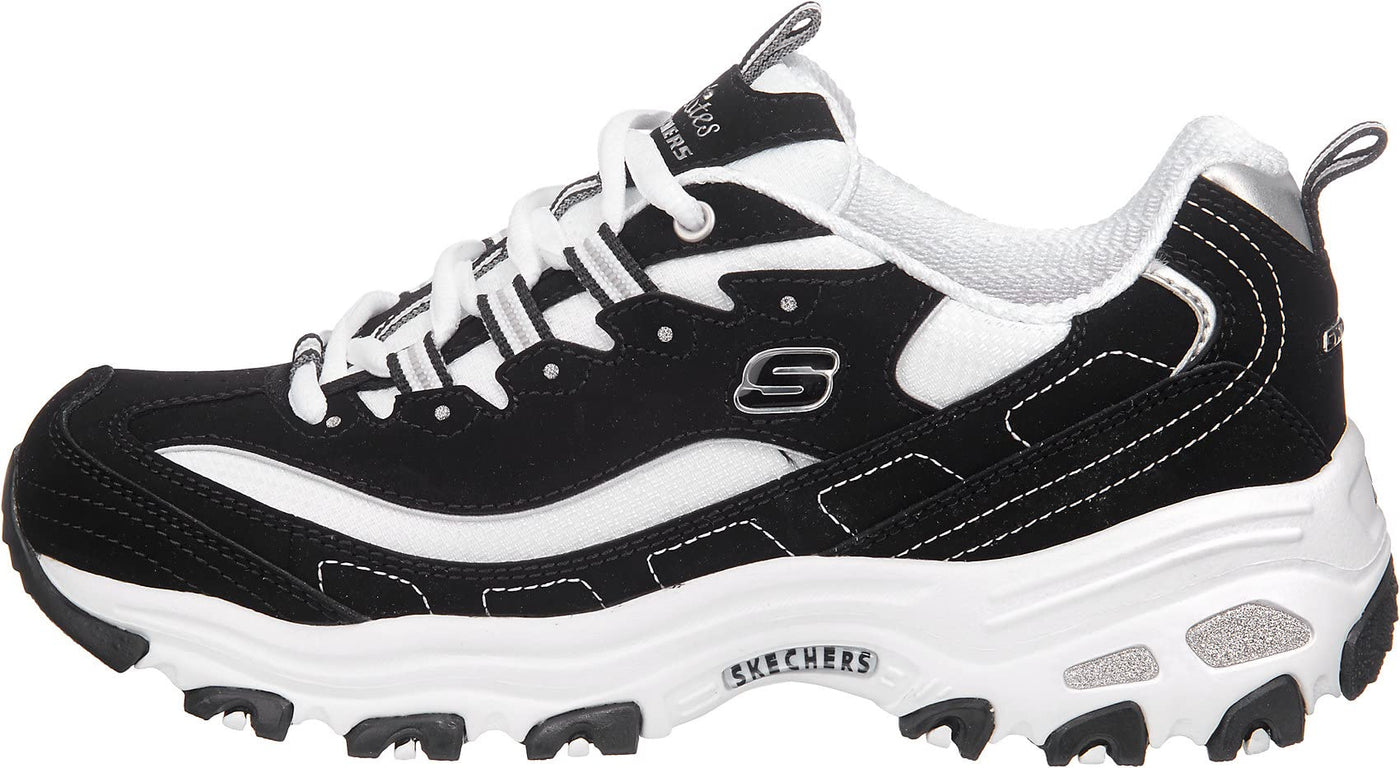 Skechers Sport Women's D'Lites Memory Foam Lace-up Sneaker,Biggest Fan Black/White,8 M US