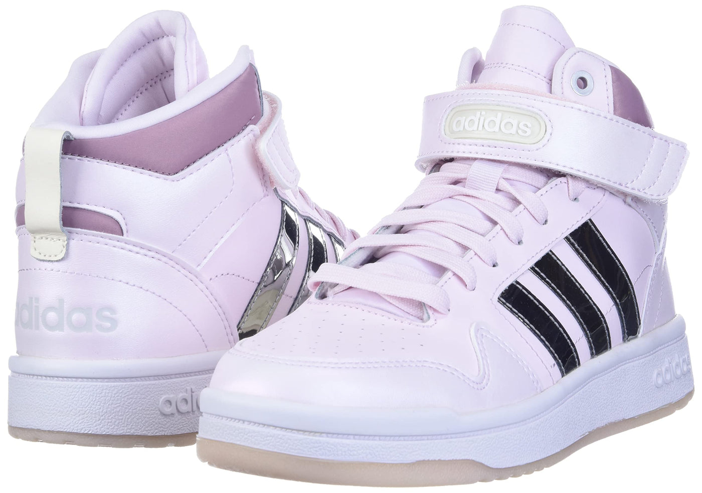 adidas Women's Postmove Mid Basketball Shoe, Almost Pink/Silver Metallic/Magic Mauve, 8