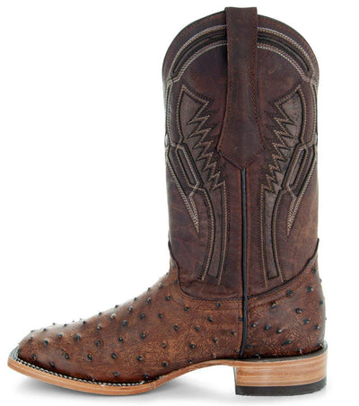 Soto Boots Men's Out of the Wild Ostrich Print Cowboy Boots, Exotic Print Men's Cowboy Boots, Western Boots For Men H50031 11 Cognac