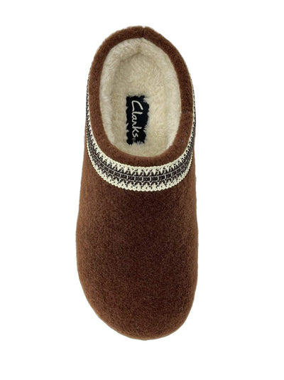 Clarks Womens Wool Felt Clog Slippers Warm Cozy Indoor Outdoor Faux Plush Soft Fur Lined Slipper for Women (Dark Brown, 11 M US)