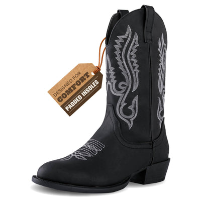 Canyon Trails Classic Cowboy Boots for Men - Footwear with Traditional Round Toe Men's Western Boots with Embroidery - Outdoor Water Repellent Durable Boots (Black - 12)