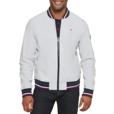 Tommy Hilfiger Men's Lightweight Varsity Rib Knit Bomber Jacket, Ice soft shell, XX-Large