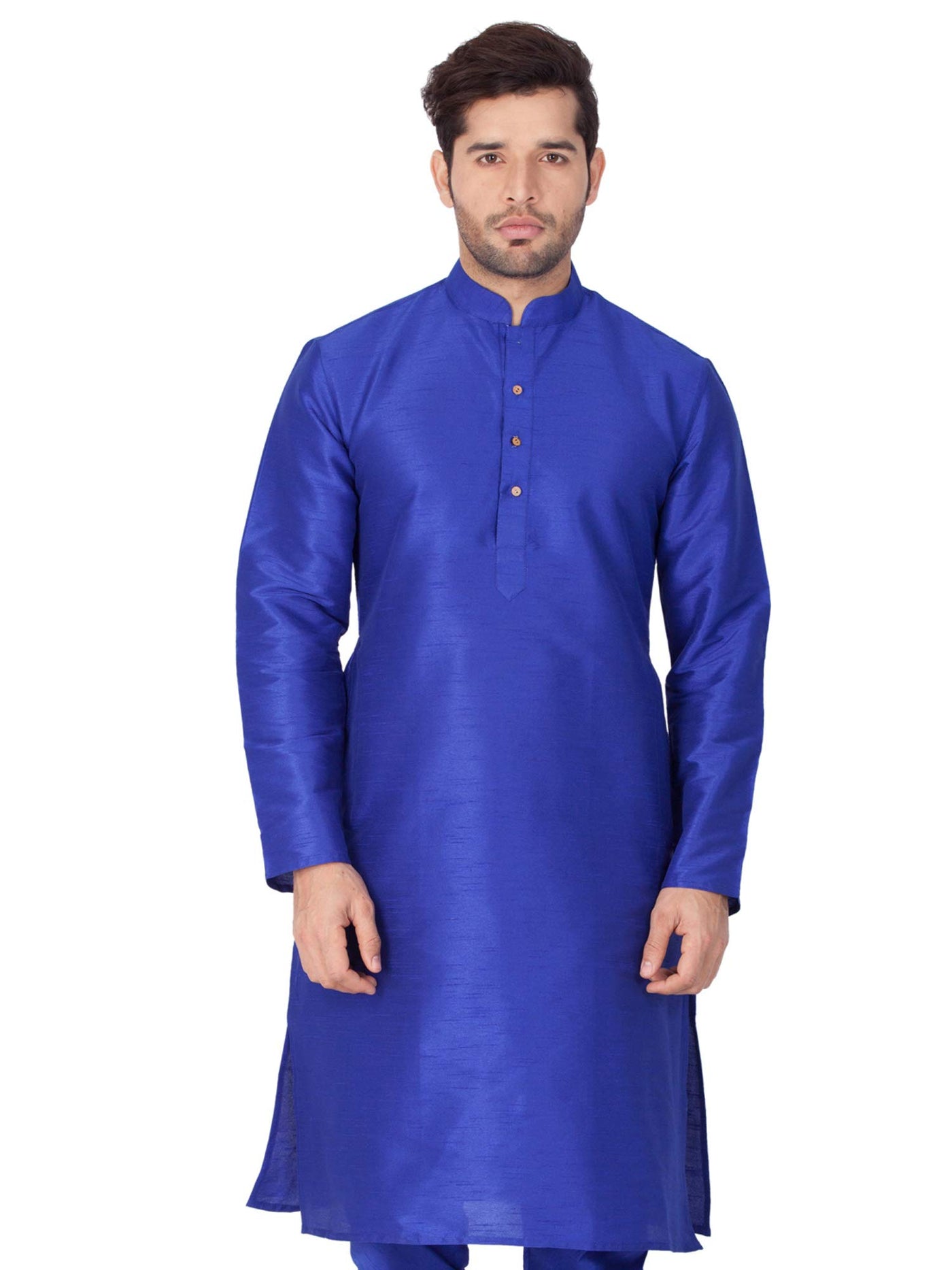 Elina fashion Men's Tunic Banglori Silk Kurta Pajama Set Indian Traditional Wear Blue Large