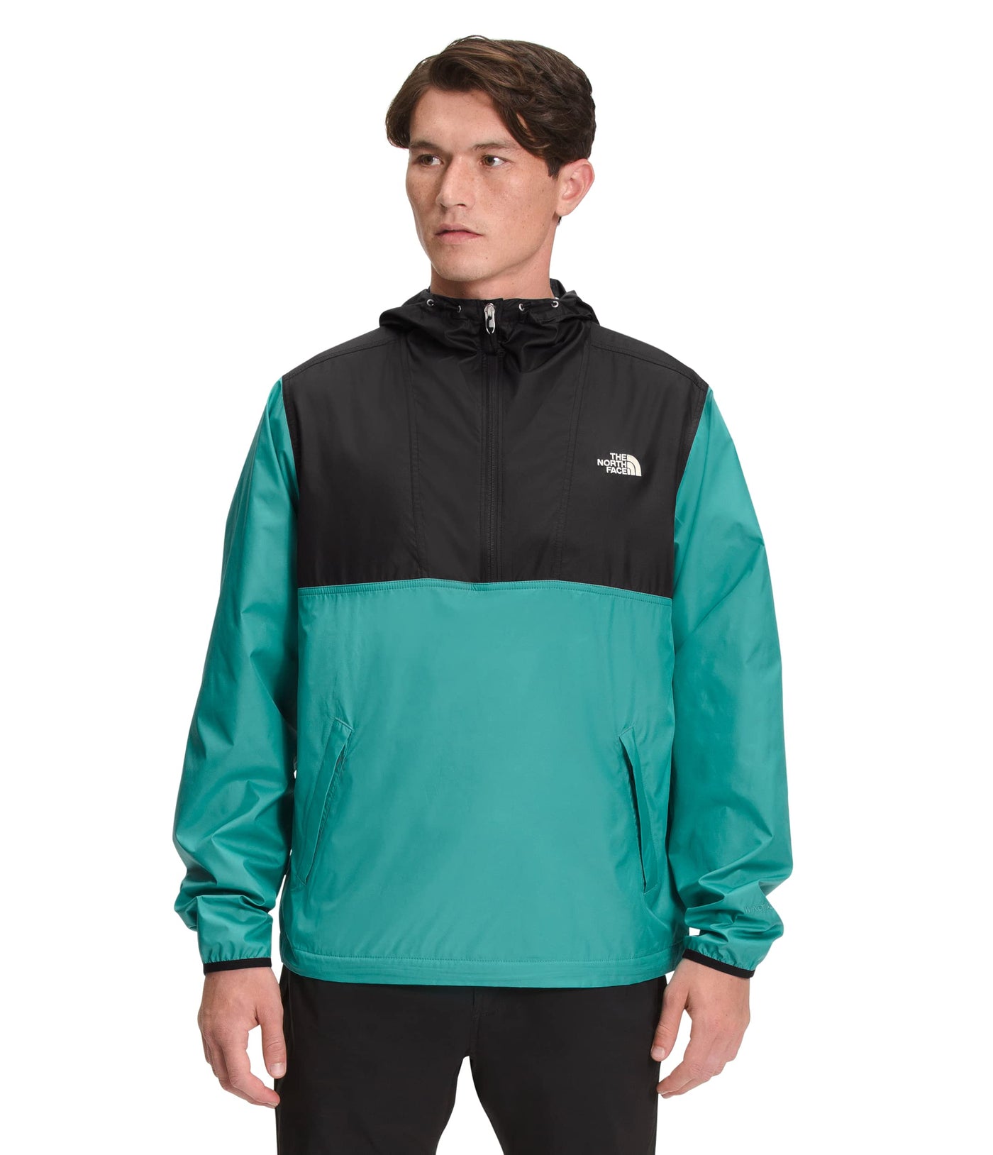 The North Face Men's Cyclone Anorak Windbreaker Jacket, TNF Black/Porcelain Green, Medium