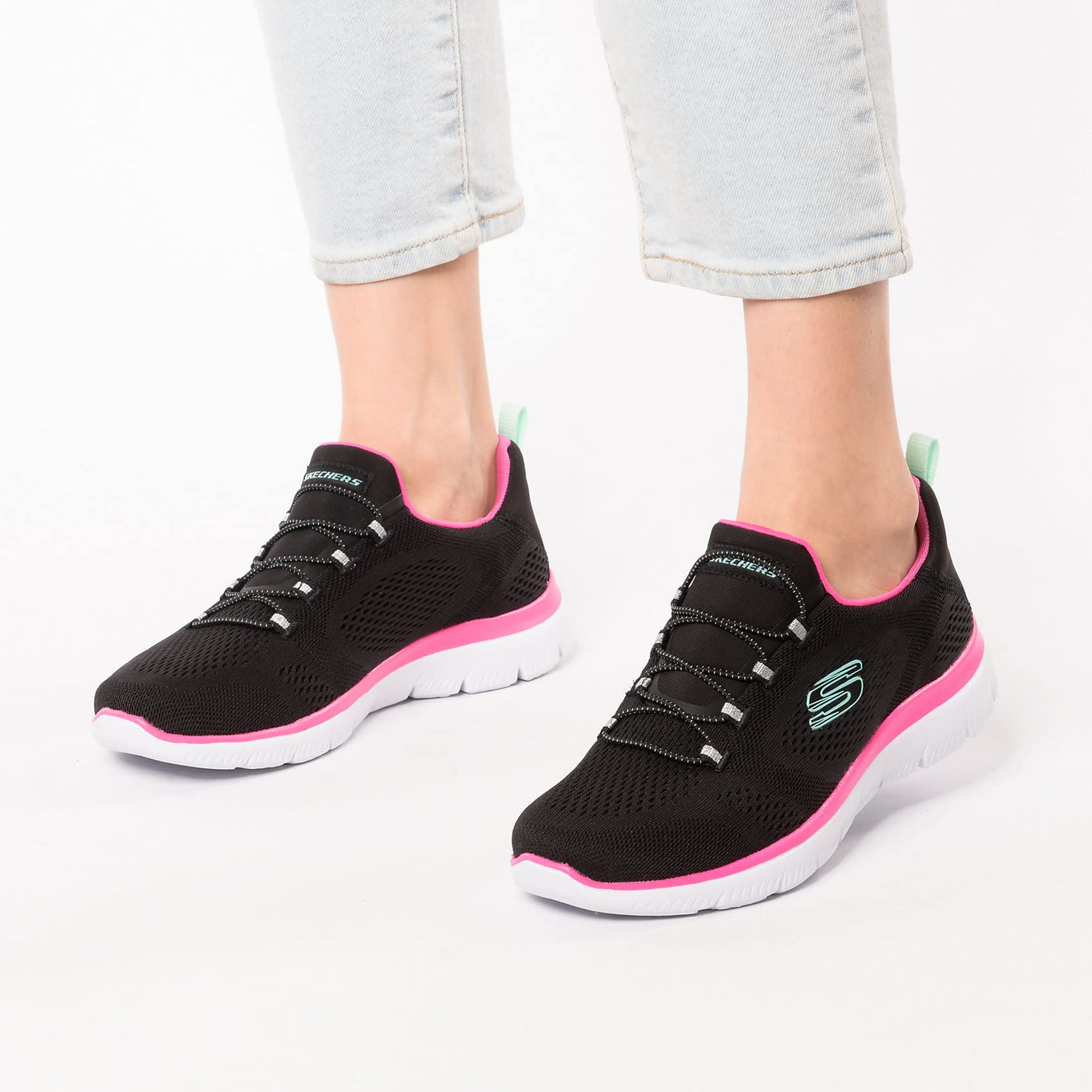 Skechers Sport Women's Women's Perfect Views Sneaker, BKHP=Black/Hot Pink, 7