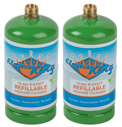 Flame King Refillable 1LB Empty Propane Cylinder Tank - Reusable - Safe and Legal Refill Option - DOT Compliant-16.4 oz (2-Pack), green (YSN164-2) 16.4 oz (2-Pack), green