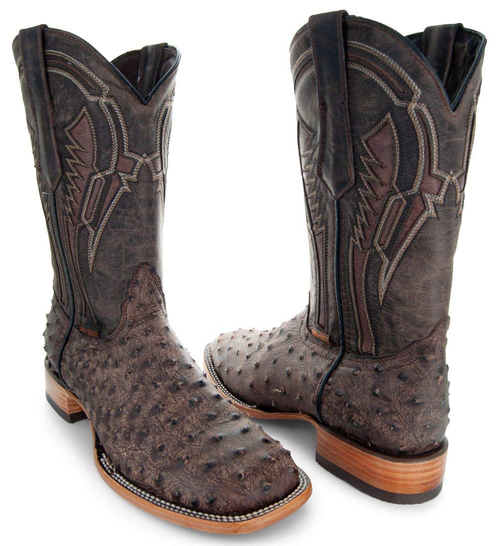 Soto Boots Men's Out of the Wild Ostrich Print Cowboy Boots, Exotic Print Men's Cowboy Boots, Western Boots For Men H50031 8 Brown