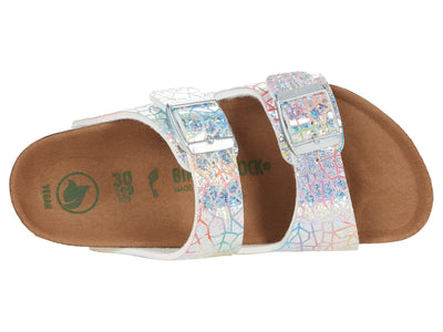 Birkenstock Girl's Arizona Veg Flashy (Toddler/Little Kid/Big Kid) Hologram Silver Microfiber EU 29 (US 11-11.5 Little Kid) Narrow