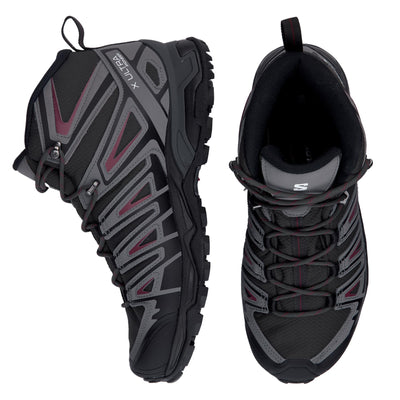 Salomon Men's X ULTRA PIONEER MID CLIMASALOMON™ WATERPROOF Hiking Boots for Men, Peat / Quiet Shade / Biking Red,8.5