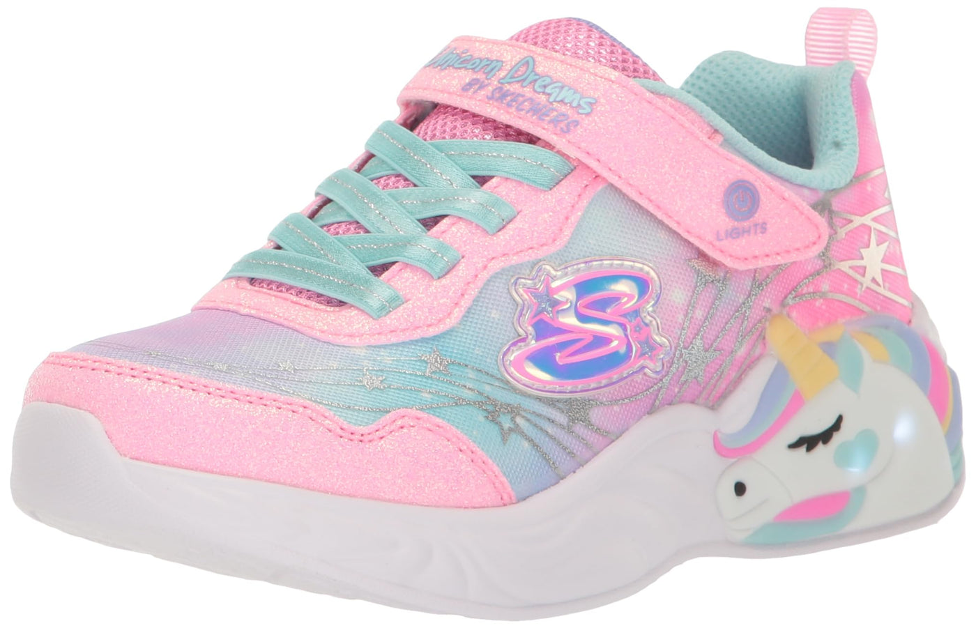 Skechers Kids Girls Unicorn Dreams-Wishful MAGI Sneaker, Pink/Turquoise, 1.5 Little Kid